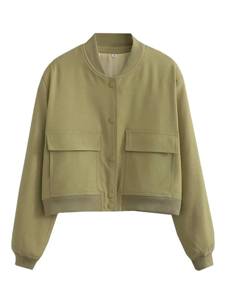 Casual Single-breasted Stand Collar Short Jacket With Pockets Fashion Long Sleeve Outwear Tops Coat For Womens Clothing Conceitastral