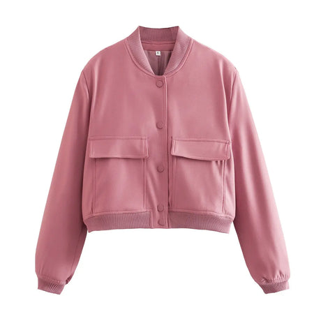 Casual Single-breasted Stand Collar Short Jacket With Pockets Fashion Long Sleeve Outwear Tops Coat For Womens Clothing Conceitastral