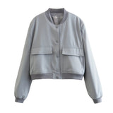 Casual Single-breasted Stand Collar Short Jacket With Pockets Fashion Long Sleeve Outwear Tops Coat For Womens Clothing Conceitastral