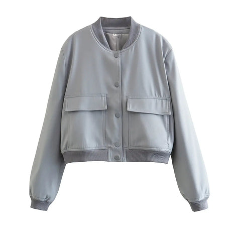 Casual Single-breasted Stand Collar Short Jacket With Pockets Fashion Long Sleeve Outwear Tops Coat For Womens Clothing Conceitastral