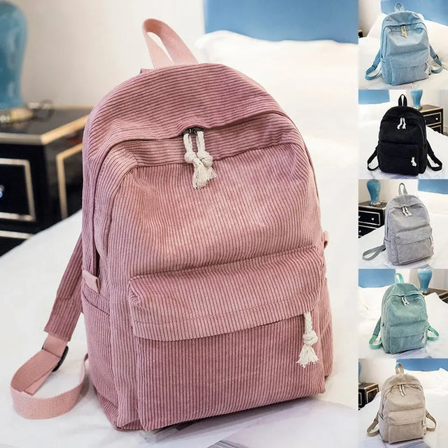 Corduroy Backpack Students Shoulder School Bags Conceitastral