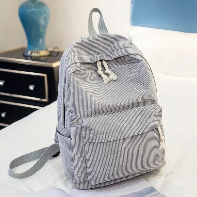 Corduroy Backpack Students Shoulder School Bags Conceitastral