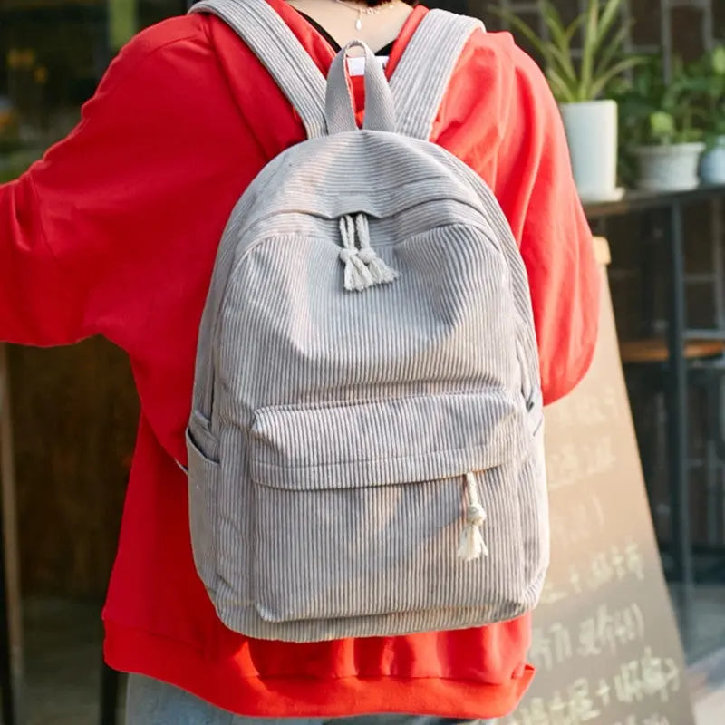 Corduroy Backpack Students Shoulder School Bags Conceitastral