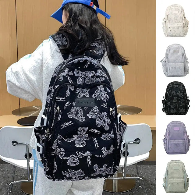 Cute Bears Print Backpack Fashion Versatile Large Capacity Travel Bags Women Junior High School Students Schoolbag Girls Campus Bag Conceitastral
