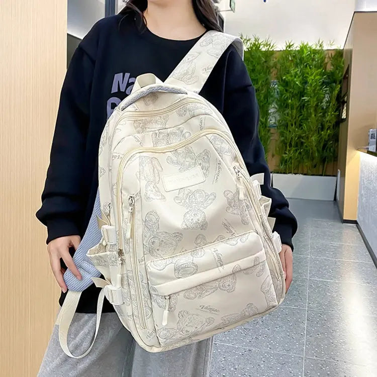 Cute Bears Print Backpack Fashion Versatile Large Capacity Travel Bags Women Junior High School Students Schoolbag Girls Campus Bag Conceitastral