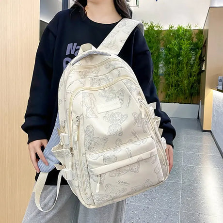 Cute Bears Print Backpack Fashion Versatile Large Capacity Travel Bags Women Junior High School Students Schoolbag Girls Campus Bag Conceitastral