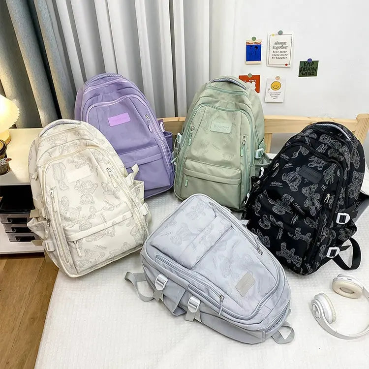 Cute Bears Print Backpack Fashion Versatile Large Capacity Travel Bags Women Junior High School Students Schoolbag Girls Campus Bag Conceitastral