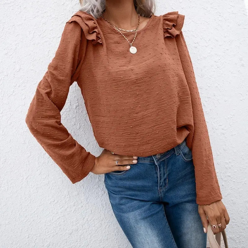 Dot Jacquard Long-sleeved Round Neck Pullover Shirt Conceitastral