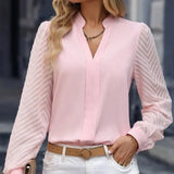 Early Autumn V-neck Lace Stitching Long-sleeved Shirt Conceitastral