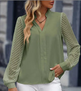 Early Autumn V-neck Lace Stitching Long-sleeved Shirt Conceitastral