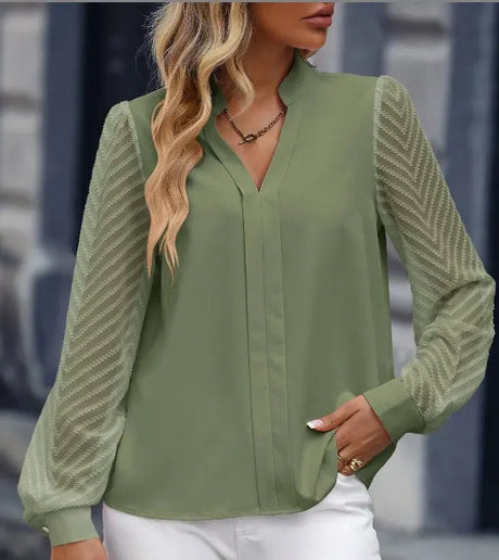 Early Autumn V-neck Lace Stitching Long-sleeved Shirt Conceitastral