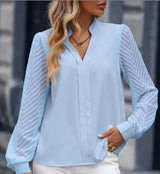 Early Autumn V-neck Lace Stitching Long-sleeved Shirt Conceitastral
