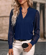 Early Autumn V-neck Lace Stitching Long-sleeved Shirt Conceitastral