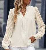 Early Autumn V-neck Lace Stitching Long-sleeved Shirt Conceitastral