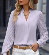 Early Autumn V-neck Lace Stitching Long-sleeved Shirt Conceitastral