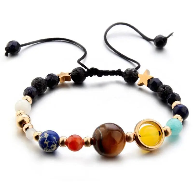 Eight Planets Alloy Bracelet, Natural Stone Bead Bracelet Women Solar System Bracelet Universe Galaxy The Eight Planets Guardian Star Natural Stone Beads Bracelet Bangle Gifts For Girls Conceitastral