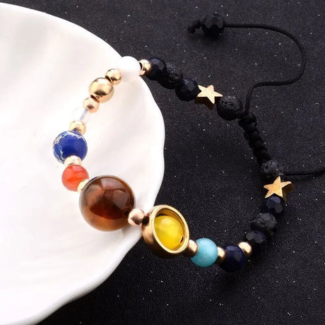 Eight Planets Alloy Bracelet, Natural Stone Bead Bracelet Women Solar System Bracelet Universe Galaxy The Eight Planets Guardian Star Natural Stone Beads Bracelet Bangle Gifts For Girls Conceitastral