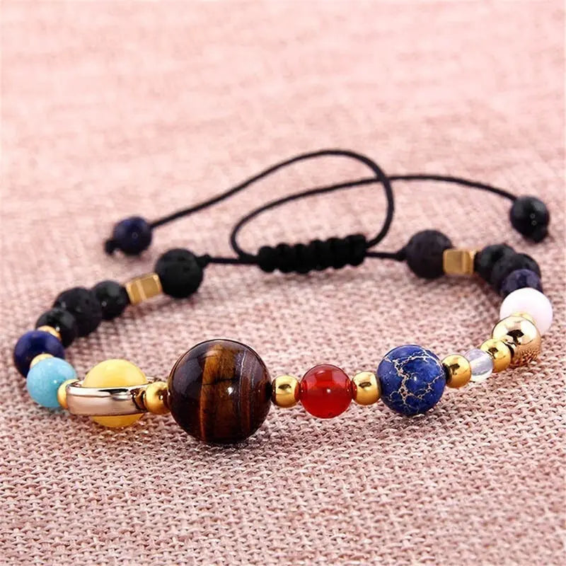 Eight Planets Alloy Bracelet, Natural Stone Bead Bracelet Women Solar System Bracelet Universe Galaxy The Eight Planets Guardian Star Natural Stone Beads Bracelet Bangle Gifts For Girls Conceitastral