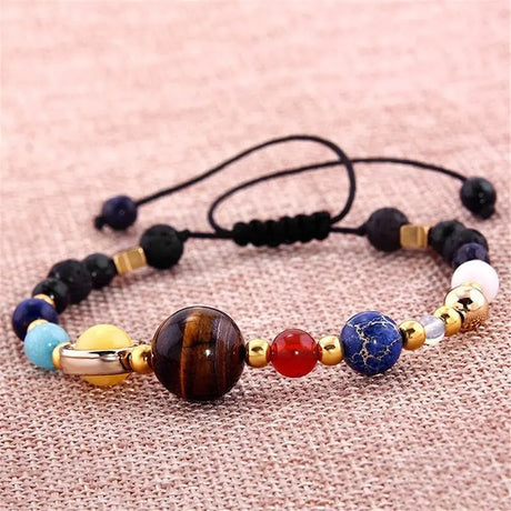 Eight Planets Alloy Bracelet, Natural Stone Bead Bracelet Women Solar System Bracelet Universe Galaxy The Eight Planets Guardian Star Natural Stone Beads Bracelet Bangle Gifts For Girls Conceitastral