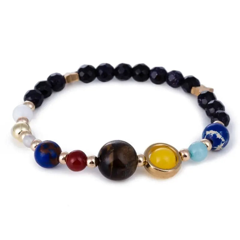 Eight Planets Alloy Bracelet, Natural Stone Bead Bracelet Women Solar System Bracelet Universe Galaxy The Eight Planets Guardian Star Natural Stone Beads Bracelet Bangle Gifts For Girls Conceitastral