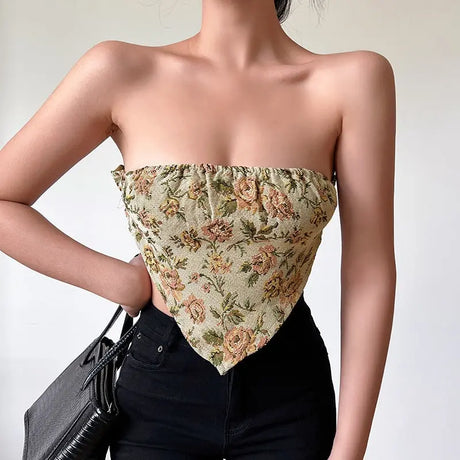 Fashionable Temperament Jacquard Stitching Off-shoulder Backless Short Tube Top Conceitastral