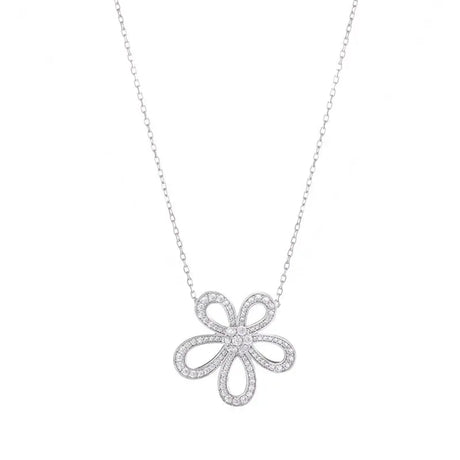 Full Diamond Five Petal Flower Pendant Necklace Conceitastral
