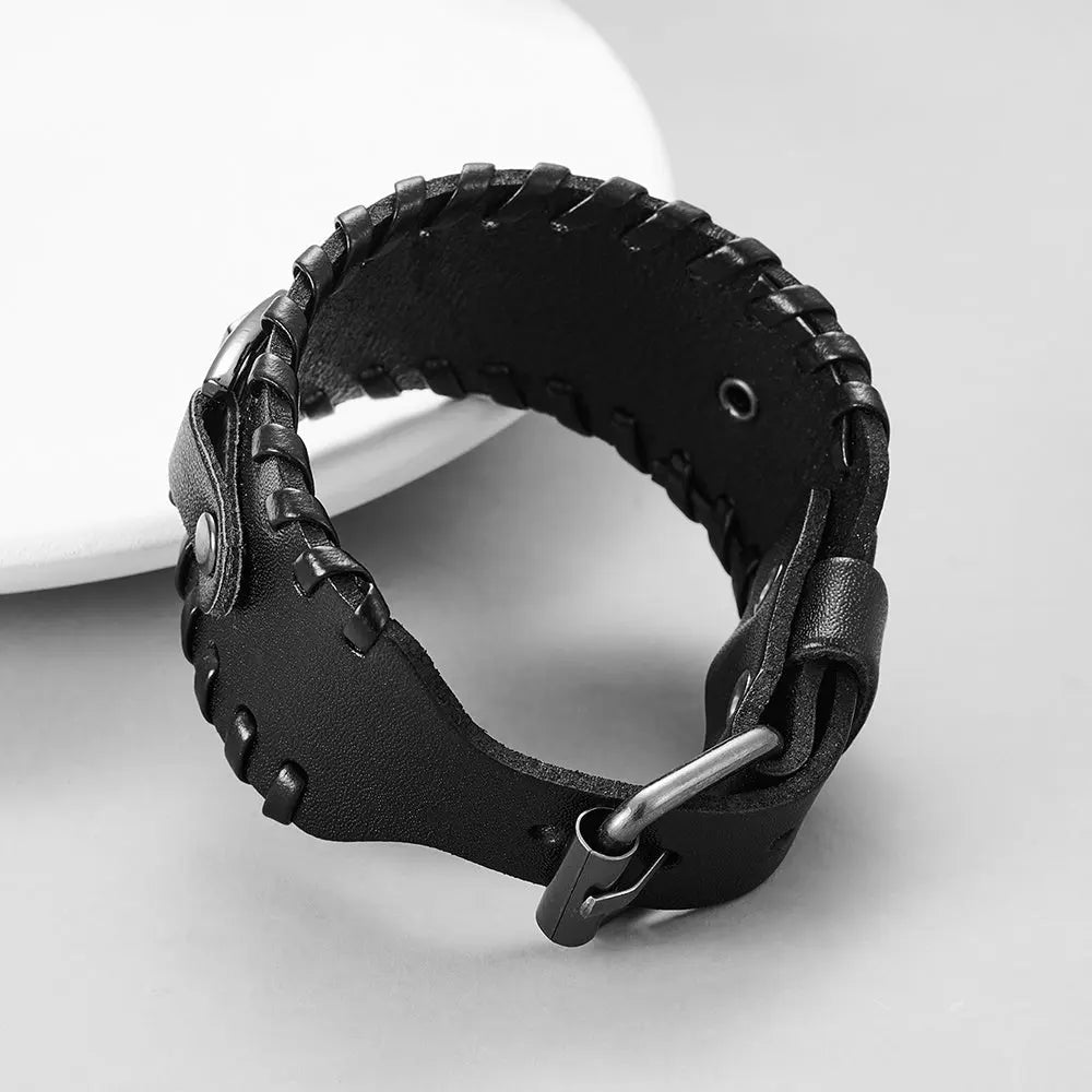 Genuine Leather Macrame Bracelet Braided For Men Jewelry Leather Punk Accessories PU Adjustable Bracelet Conceitastral