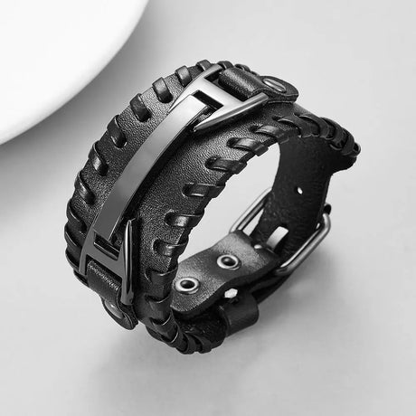 Genuine Leather Macrame Bracelet Braided For Men Jewelry Leather Punk Accessories PU Adjustable Bracelet Conceitastral