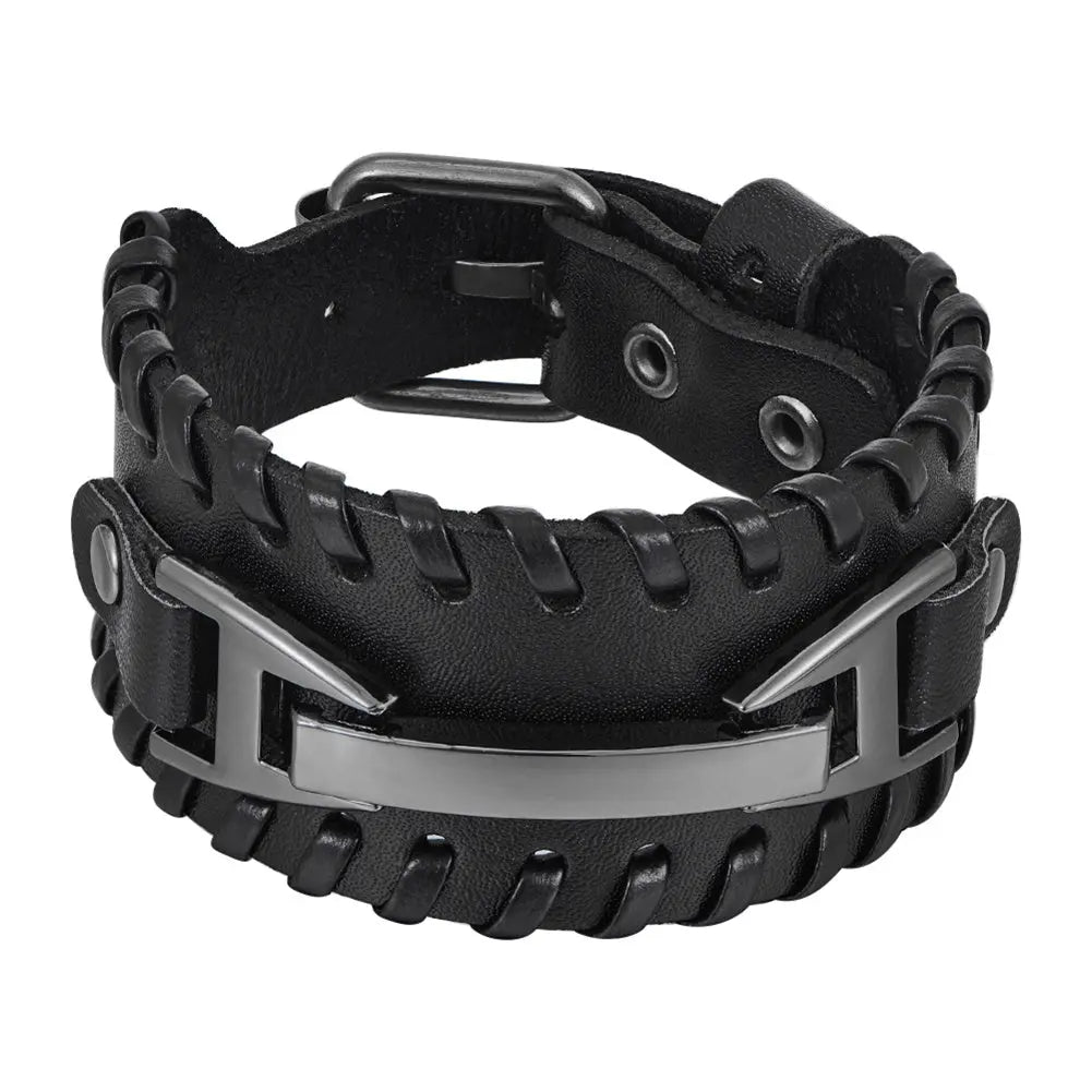 Genuine Leather Macrame Bracelet Braided For Men Jewelry Leather Punk Accessories PU Adjustable Bracelet Conceitastral