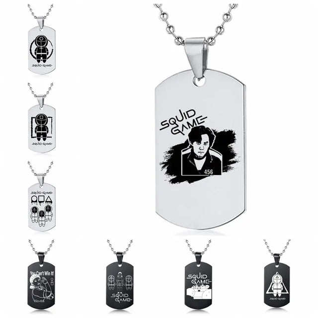 Gravado Lula Jogo Quadrado Redondo Logotipo Triângulo Colar Moda Colares Dog Tag Pingente de Aço Inoxidável Para Mulheres Dos Homens Conceitastral