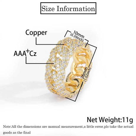 Hip Hop Ear Accessories 10mm Cuban Ring Zircon Men Conceitastral
