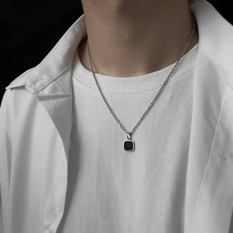Colar Aço Inoxidável Quadrado: Estilo Hip-Hop - Oásis Mercado - Oásis MercadoHip-Hop Fashionable Brand Titanium Steel Black Square Necklace For Men