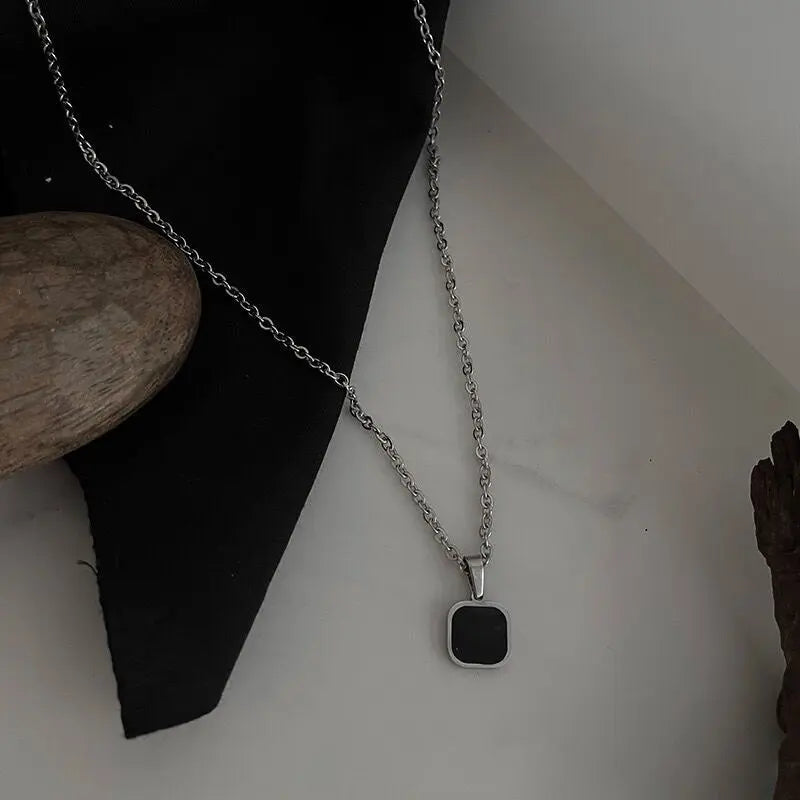Colar Aço Inoxidável Quadrado: Estilo Hip-Hop - Oásis Mercado - Oásis MercadoHip-Hop Fashionable Brand Titanium Steel Black Square Necklace For Men