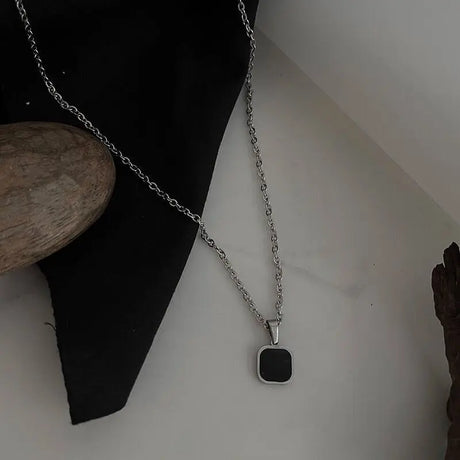 Colar Aço Inoxidável Quadrado: Estilo Hip-Hop - Oásis Mercado - Oásis MercadoHip-Hop Fashionable Brand Titanium Steel Black Square Necklace For Men