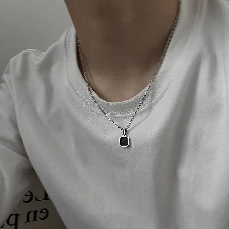 Colar Aço Inoxidável Quadrado: Estilo Hip-Hop - Oásis Mercado - Oásis MercadoHip-Hop Fashionable Brand Titanium Steel Black Square Necklace For Men