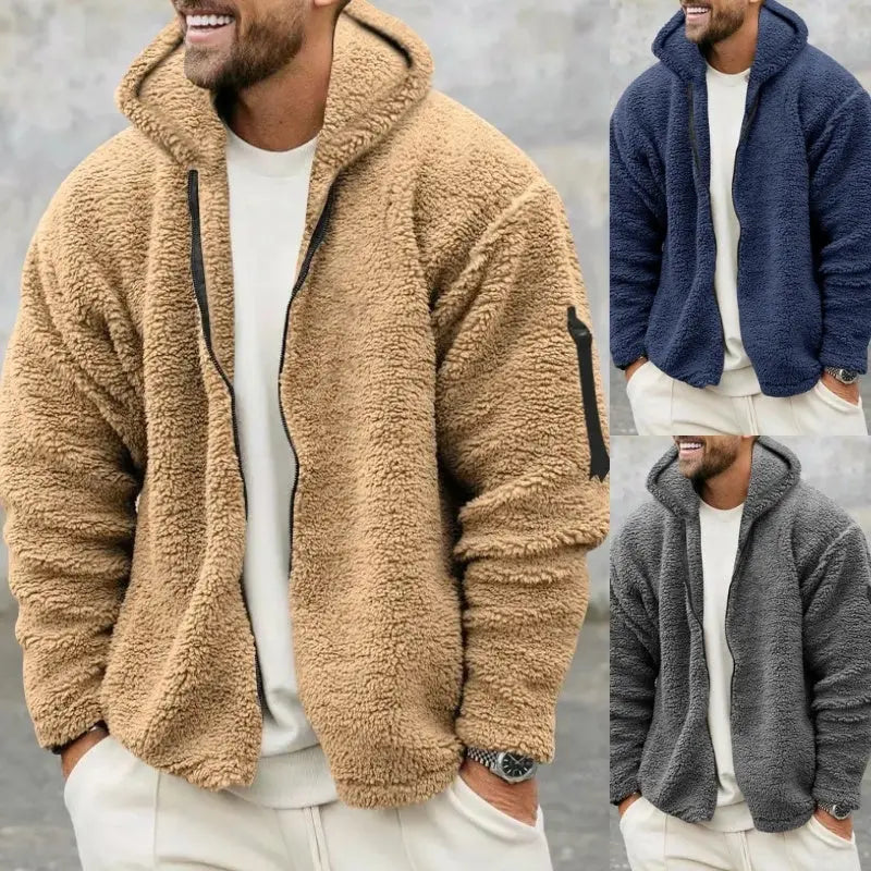 Hooded Jackets Men's Autumn And Winter Fleece Double-sided Wear Warm Coat With Zipper Loose Casual Jacket Outdoor Clothing Conceitastral