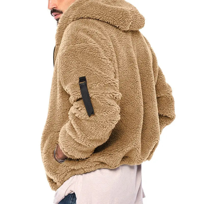 Hooded Jackets Men's Autumn And Winter Fleece Double-sided Wear Warm Coat With Zipper Loose Casual Jacket Outdoor Clothing Conceitastral