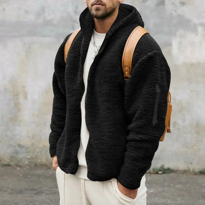 Hooded Jackets Men's Autumn And Winter Fleece Double-sided Wear Warm Coat With Zipper Loose Casual Jacket Outdoor Clothing Conceitastral