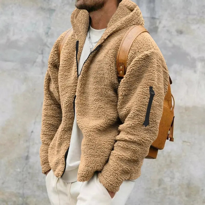 Hooded Jackets Men's Autumn And Winter Fleece Double-sided Wear Warm Coat With Zipper Loose Casual Jacket Outdoor Clothing Conceitastral