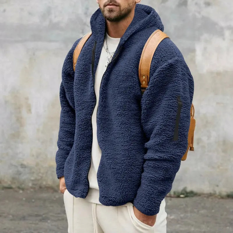 Hooded Jackets Men's Autumn And Winter Fleece Double-sided Wear Warm Coat With Zipper Loose Casual Jacket Outdoor Clothing Conceitastral