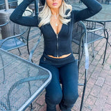 Hoodie Suit Women Leisure Sexy Zip Long Sleeve Sweater And High Waist Long Pants Set Conceitastral