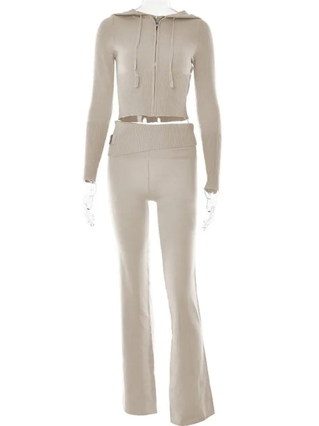 Hoodie Suit Women Leisure Sexy Zip Long Sleeve Sweater And High Waist Long Pants Set Conceitastral