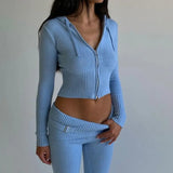Hoodie Suit Women Leisure Sexy Zip Long Sleeve Sweater And High Waist Long Pants Set Conceitastral