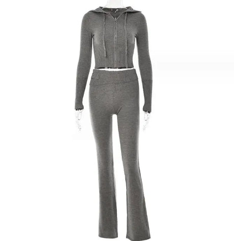 Hoodie Suit Women Leisure Sexy Zip Long Sleeve Sweater And High Waist Long Pants Set Conceitastral