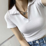 Hot Girl Slim V-neck Short-sleeved T-shirt For Women Conceitastral