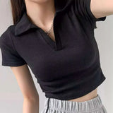 Hot Girl Slim V-neck Short-sleeved T-shirt For Women Conceitastral