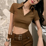 Hot Girl Slim V-neck Short-sleeved T-shirt For Women Conceitastral
