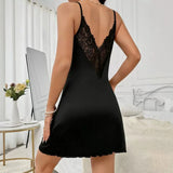Lace Stitched Backless V-neck Home Nightdress Conceitastral