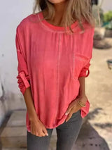 Loose Round Neck Pocket T-shirt Top For Women Conceitastral