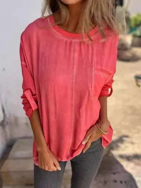 Loose Round Neck Pocket T-shirt Top For Women Conceitastral